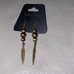 Copper beaded earrings with leaf charms